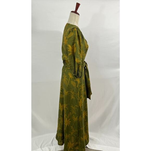 JUAN DE DIOS Sz M/L Ermita Wrap Around Midi Dress Green Palms Linen - Picture 7 of 16